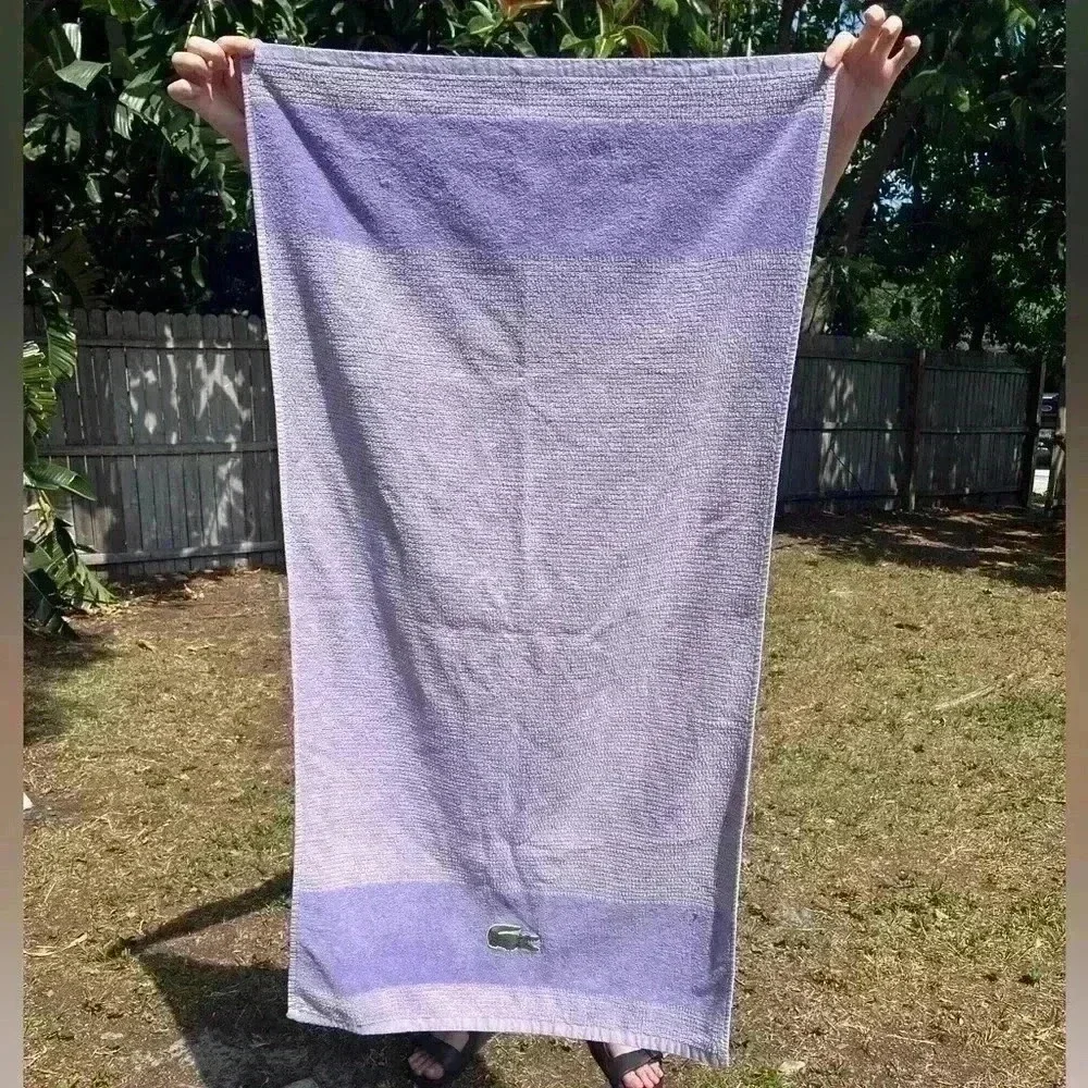 LACOSTE Alligator Stripe Cotton Bath Towel Violet Purple 30